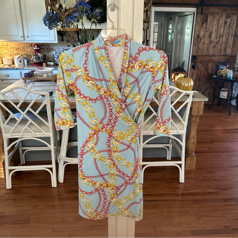 Elegant Chain Print Long Sleeve Dress